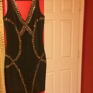 bebe Black Dress with Gold studded Accents